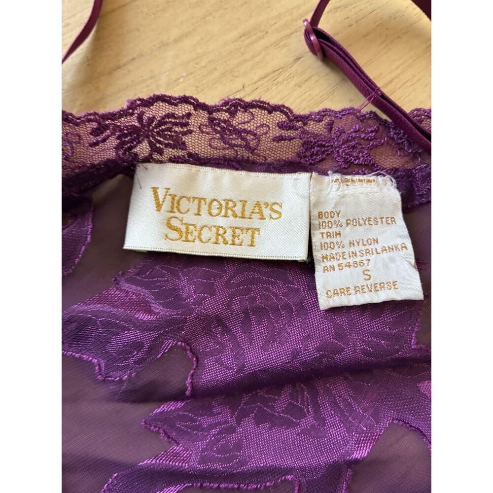 VTG Victoria’s Secret Gold Label Purple Sheer Floral Burnout Teddy Bodysuit S - Picture 15 of 16